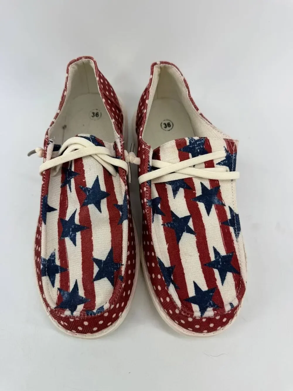 Womens American Flag Canvas Lace Up Boat Shoes Red White Blue EU 36